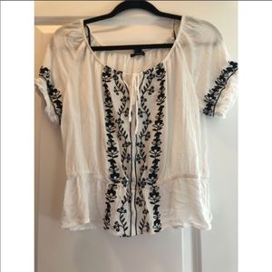 White Crop Top w/ Embroidered Flower Design